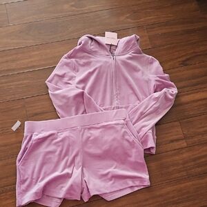 JUICY Pink Velour Hoodie and Shorts Set